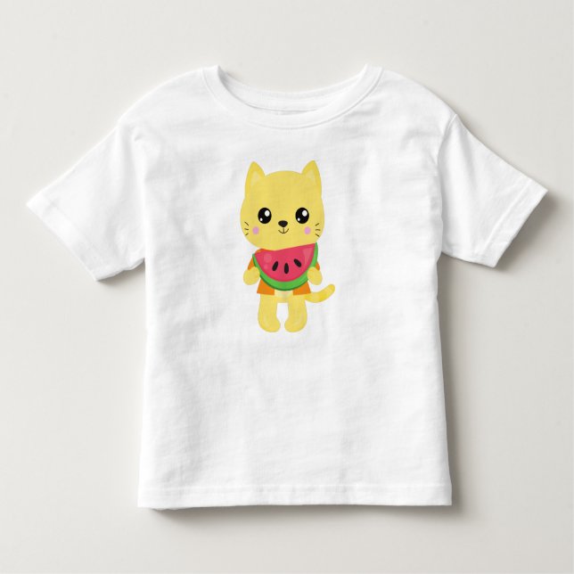 Hawaii Cat, Cute Cat, Yellow Cat, Watermelon, Luau Toddler T-Shirt (Front)