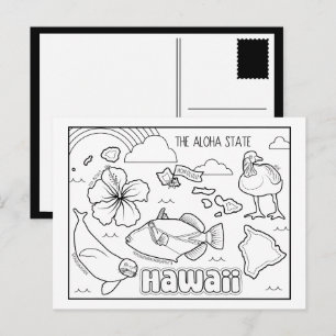 hawaii colour me collage postcard
