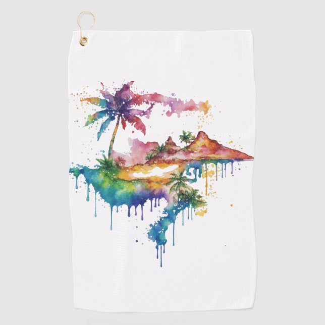 Hawaii design with colourful splatters golf towel (Front)