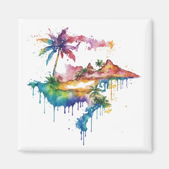 Hawaii design with colourful splatters magnet (Front)