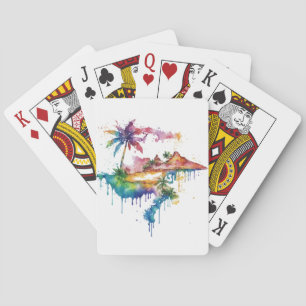 Hawaii design with colourful splatters playing cards