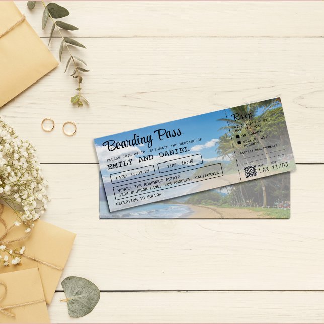 Hawaii Destination Boarding Pass Wedding Invitation (Creator Uploaded)