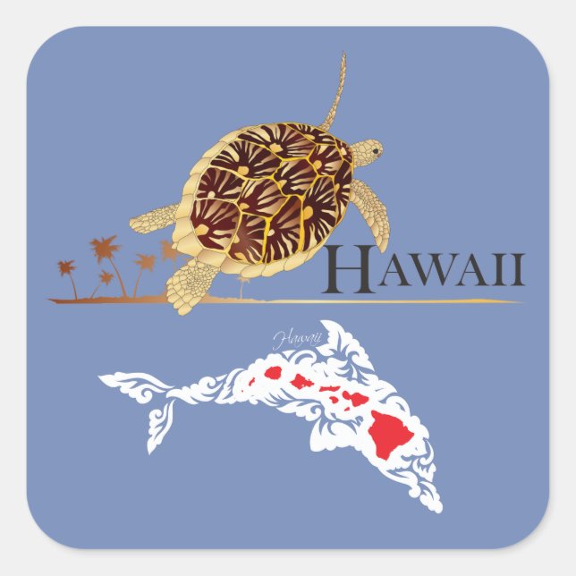 Hawaii Dolphins Turtle Square Sticker (Front)