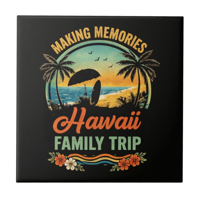 Hawaii Family Trip Beach Sunset Paragliding Scene Tile (Front)