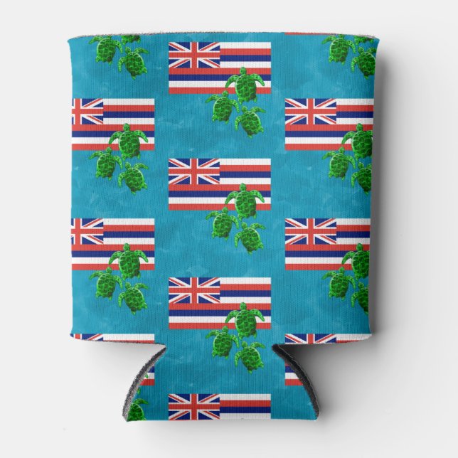Hawaii Flag and Green Sea Turtles Can Cooler (Front)