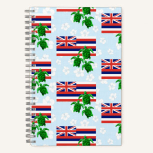 Hawaii Flag and Green Sea Turtles Floral Notebook
