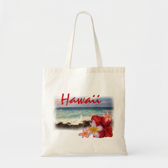 Hawaii flower beach scene reusable bag (Front)