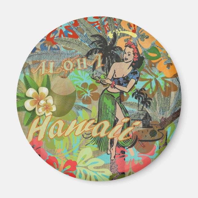 Hawaii Flower Hula Vintage Floral Graphic Magnet (Front)