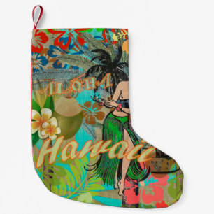 Hawaii Flower Hula Vintage Floral Graphic Small Christmas Stocking