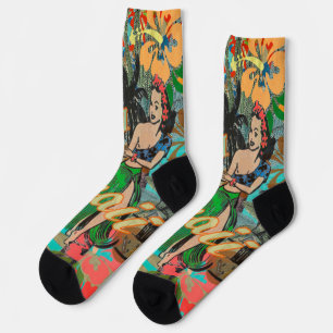 Hawaii Flower Hula Vintage Floral Graphic Socks