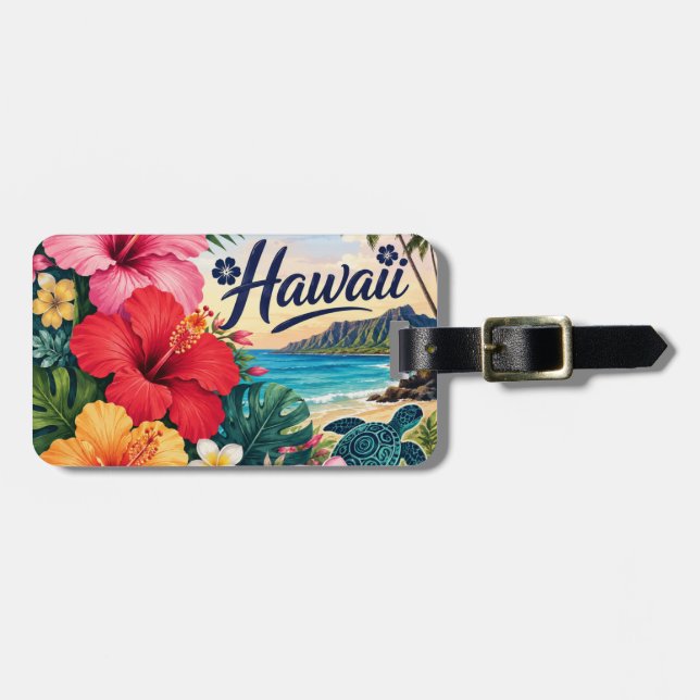 Hawaii Flowers Luggage Tag (Front Horizontal)