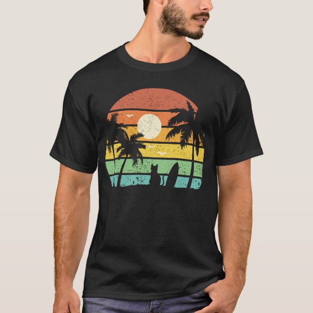 Hawaii Funny Surfing Cat Holiday T-Shirt (Front)