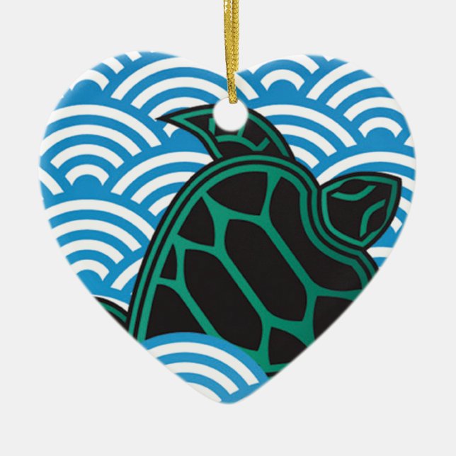 Hawaii Green Sea Turtle Ceramic Tree Decoration (Front)