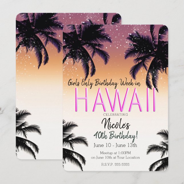 Hawaii Hawaiian Island Summer Girls Birthday Party Invitation (Front/Back)