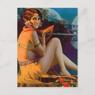 Hawaii, Hawaiian Pin-up Girl, vintage travel Postcard