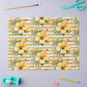 Hawaii Hibiscus Flower Yellow and Gold themed Tissue Paper