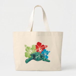 Hawaii Hibiscus Turtle Large Tote Bag