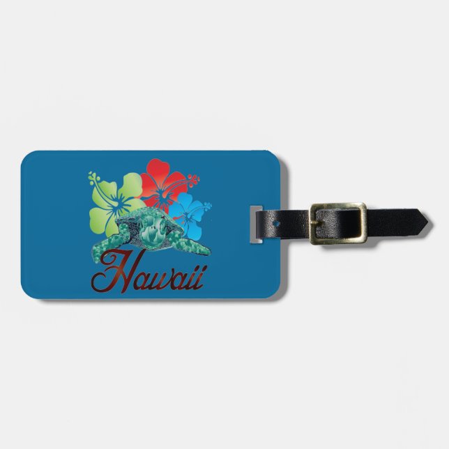 Hawaii Hibiscus Turtle Luggage Tag (Front Horizontal)
