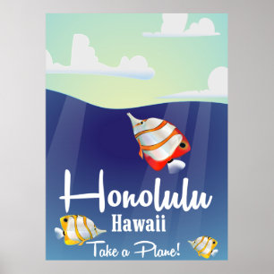 Hawaii, honolulu Cartoon travel poster. Poster