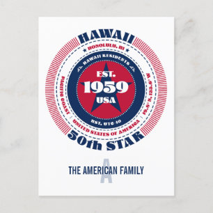 Hawaii, Honolulu, HI, Patriotic, Monogram Postcard