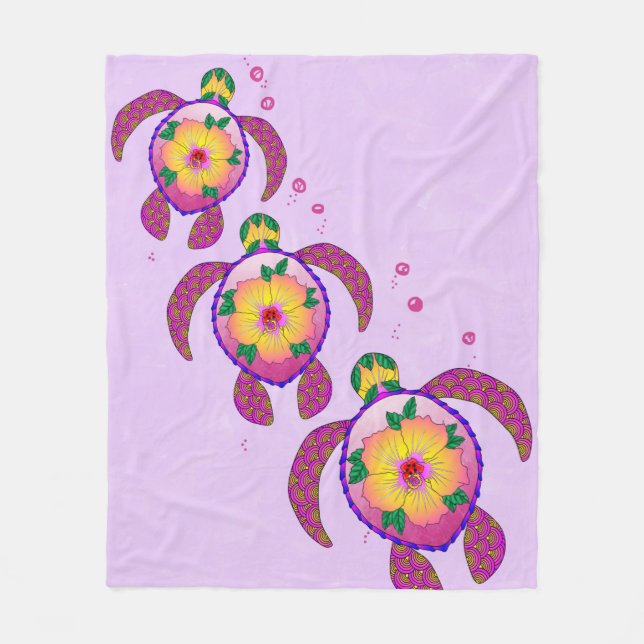 Hawaii Honu Sea Turtles Fleece Blanket (Front)