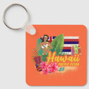 Hawaii Hula Dancer Retro Pacific Vintage Souvenir Key Ring