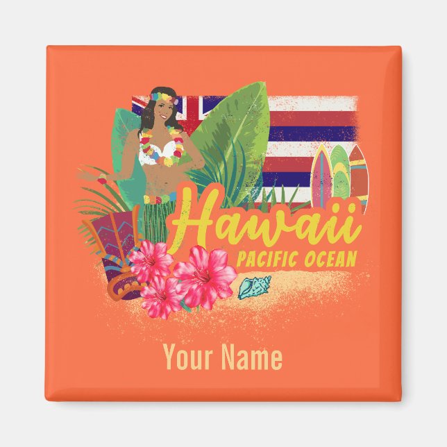 Hawaii Hula Dancer Retro Pacific Vintage Souvenir Magnet (Front)