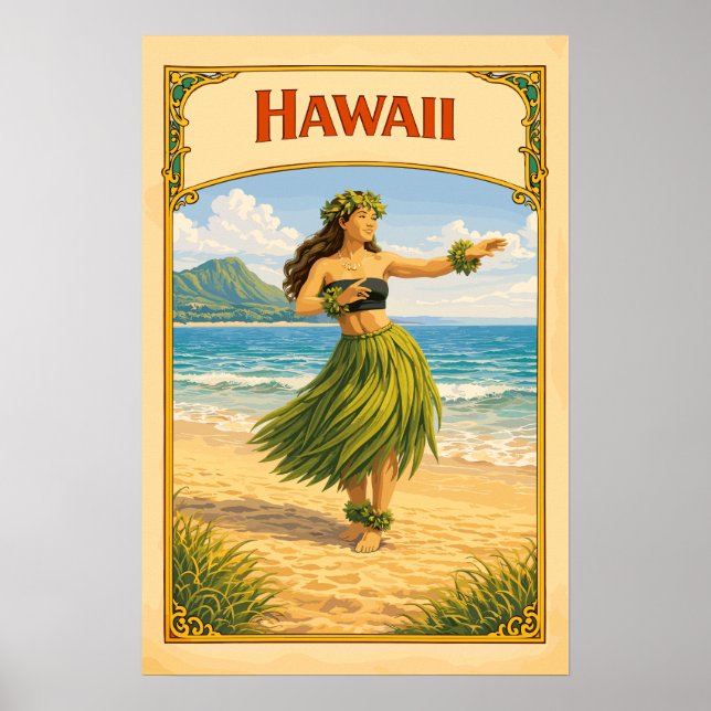 Hawaii Hula Dancer Vintage Poster (Front)