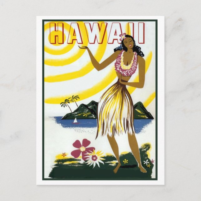 Hawaii, hula girl, isle, vintage travel postcard (Front)