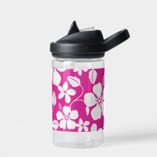 HAWAII HULA (HIBISCUS) PATTERN IN HOT PINK WATER BOTTLE