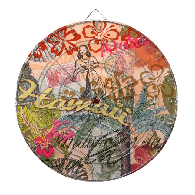 Hawaii Hula Travel Flower Vintage Dartboard (Front)