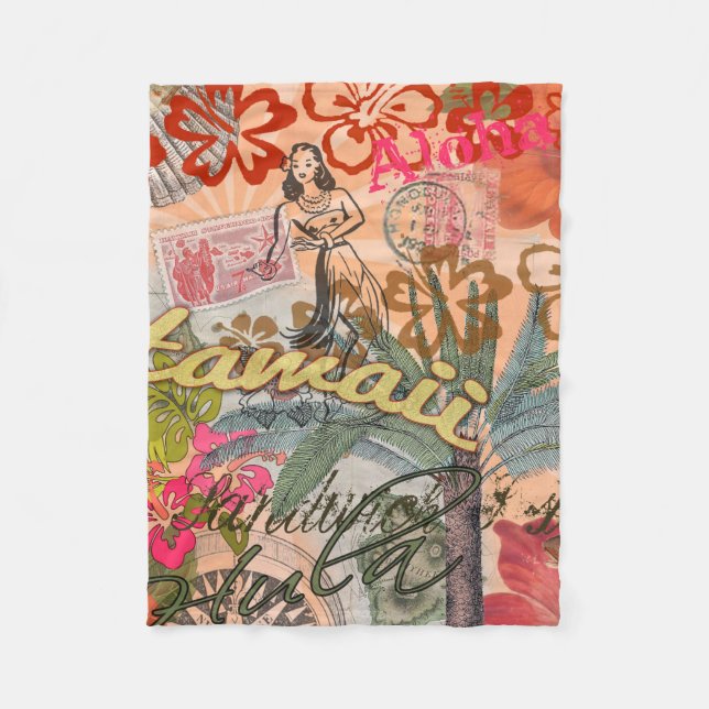 Hawaii Hula Travel Flower Vintage Fleece Blanket (Front)