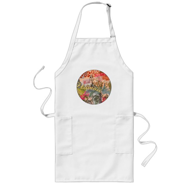 Hawaii Hula Travel Flower Vintage Long Apron (Front)