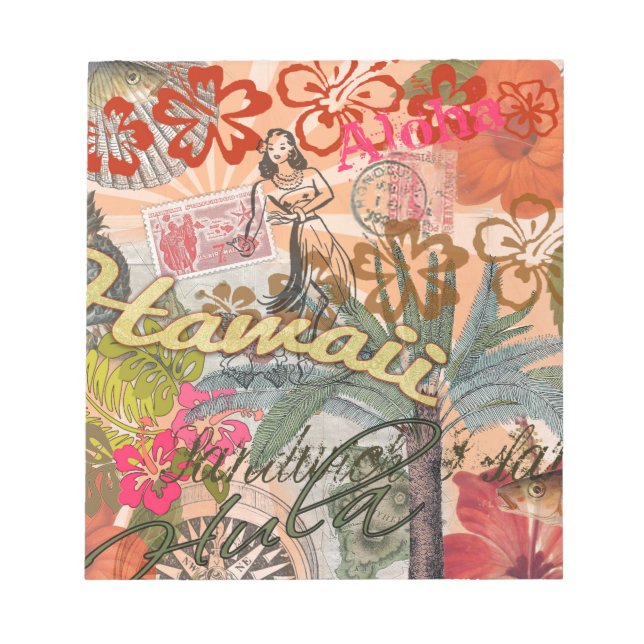 Hawaii Hula Travel Flower Vintage Notepad (Front)