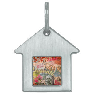 Hawaii Hula Travel Flower Vintage Pet Name Tag
