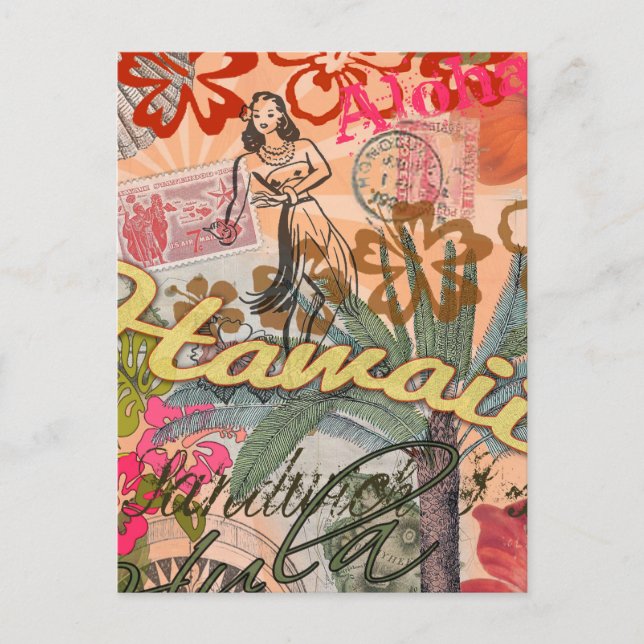 Hawaii Hula Travel Flower Vintage Postcard (Front)