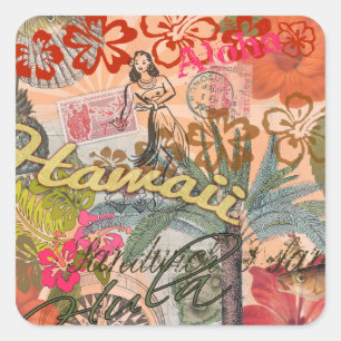 Hawaii Hula Travel Flower Vintage Square Sticker