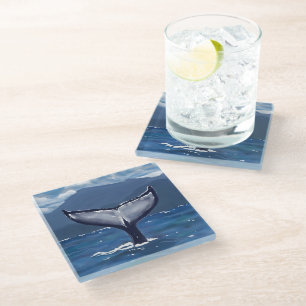 Hawaii Humpback Whale Tail Art Glass Coaster