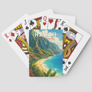 Hawaii Illustration Travel Art Vintage Playing Cards