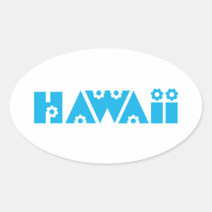 Hawaii in Blue Flowers Oval Sticker