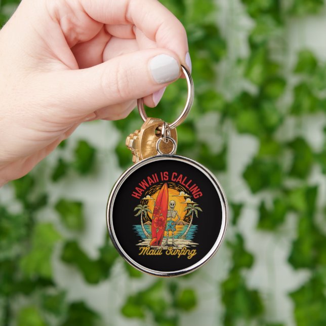Hawaii Is Calling Maui Surfing Island Vibes  Key Ring (Hand)