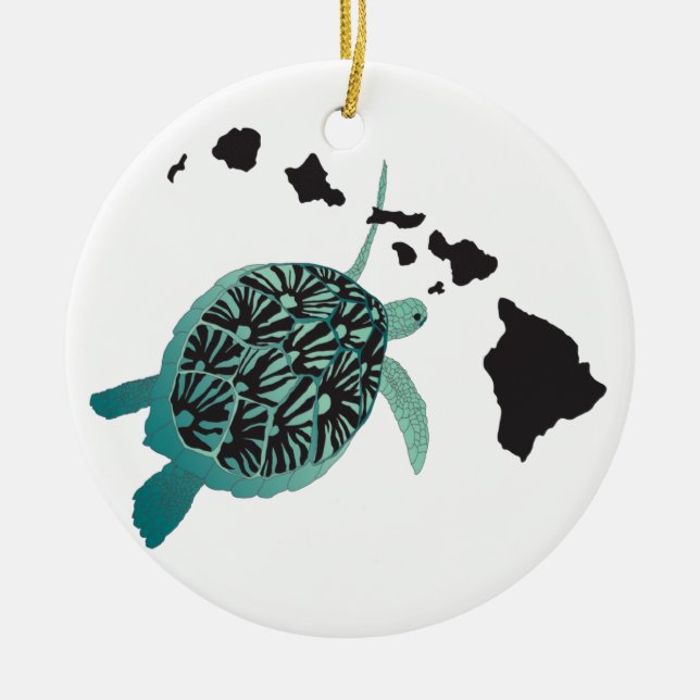 Hawaii Islands Turtle Ceramic Ornament!  Tree Decoration (Front)