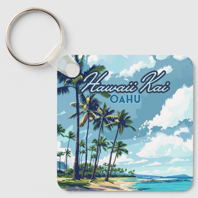 Hawaii Kai Honolulu Oahu Hawaii Retro Key Ring (Front)