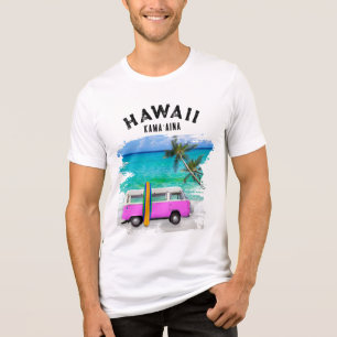 Hawaii Kamaʻaina Pink Vintage Van Surfboard Tri-Blend Shirt