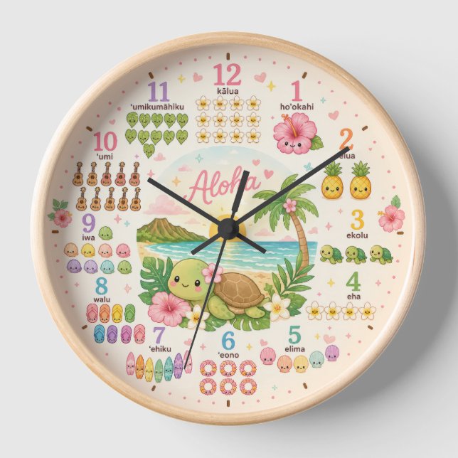 Hawaii Kawaii Honu tropical cute clock (Front)
