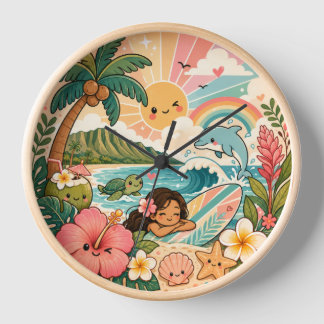 Hawaii Kawaii surf girl tropical cute clock