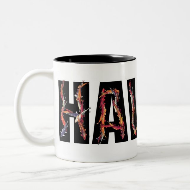Hawaii koi fish dark coffee mug (Left)