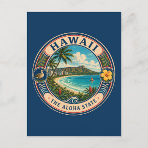 Hawaii Landscape Illustration Travel Art Badge Postcard