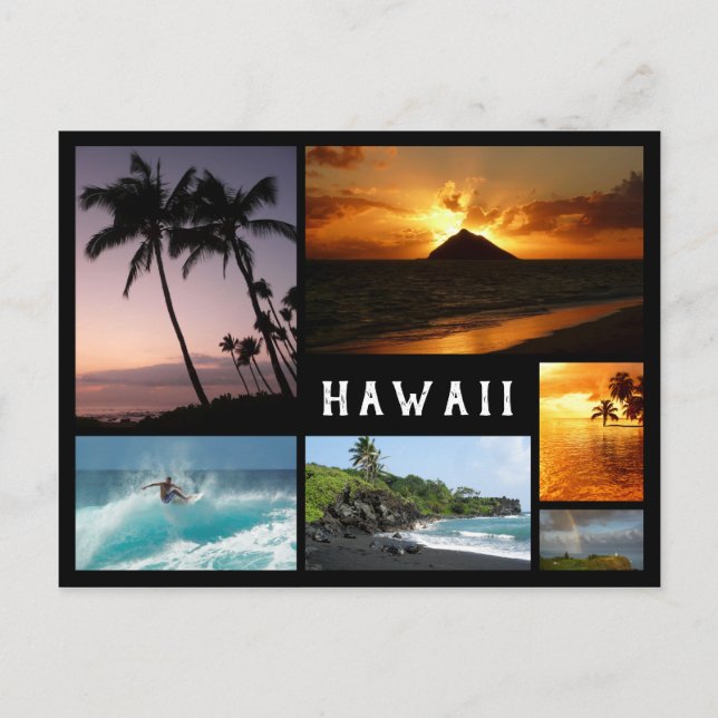 Hawaii landscapes black frame collage postcard (Front)