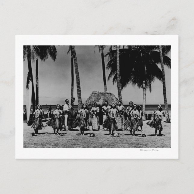 Hawaii - Line of Hula Girls Dancing Postcard (Front)